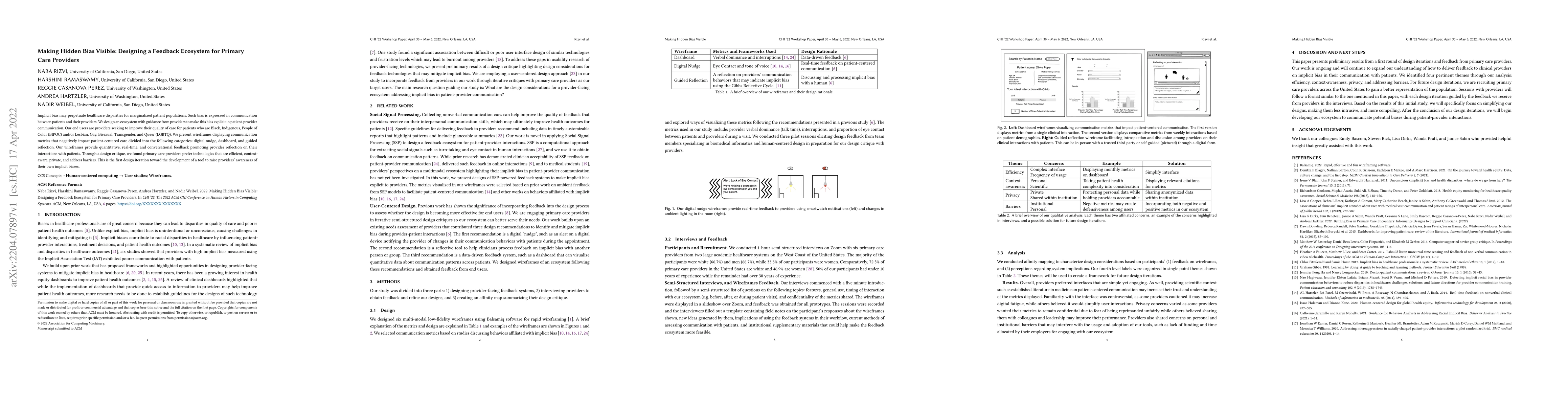 Thumbnail for Making Hidden Bias Visible: Designing a Feedback Ecosystem for Primary
  Care Providers