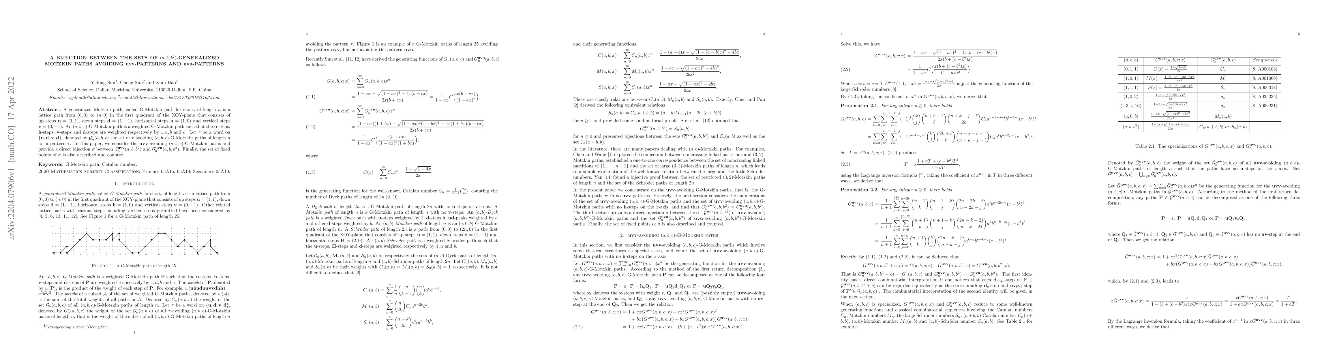 Thumbnail for A bijection between the sets of $(a,b,b^2)$-Generalized Motzkin paths
  avoiding $\mathbf{uvv}$-patterns and $\mathbf{uvu}$-patterns