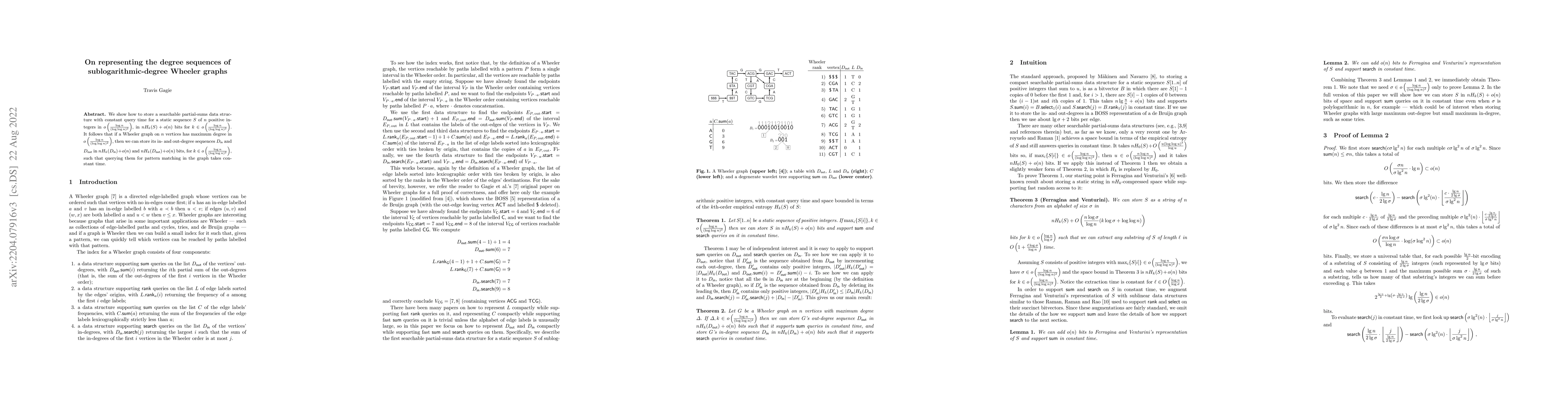 Thumbnail for On representing the degree sequences of sublogarithmic-degree Wheeler
  graphs