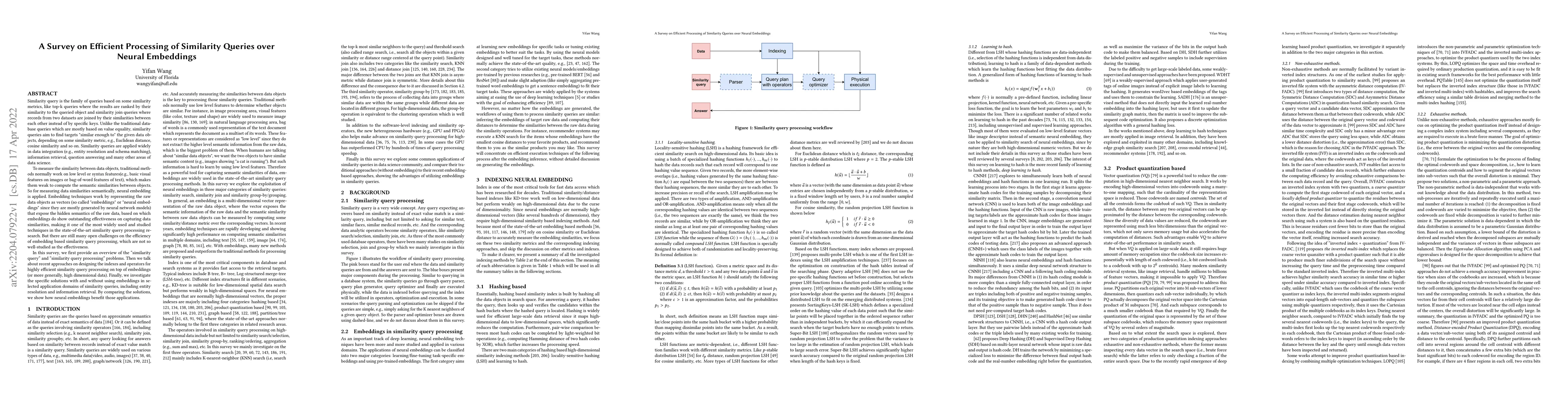 Thumbnail for A Survey on Efficient Processing of Similarity Queries over Neural
  Embeddings
