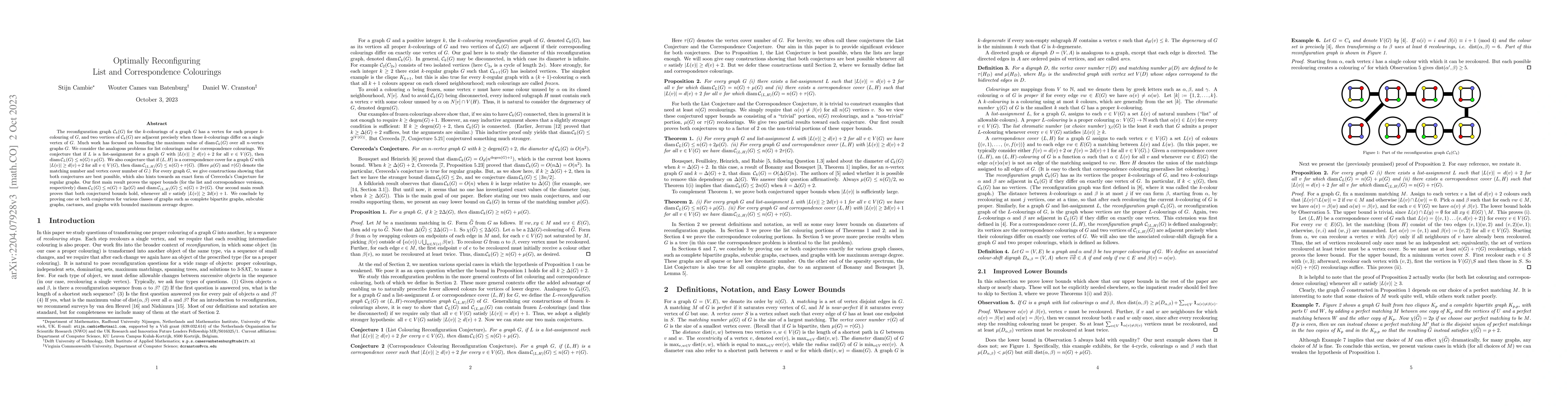 Thumbnail for Optimally Reconfiguring List and Correspondence Colourings