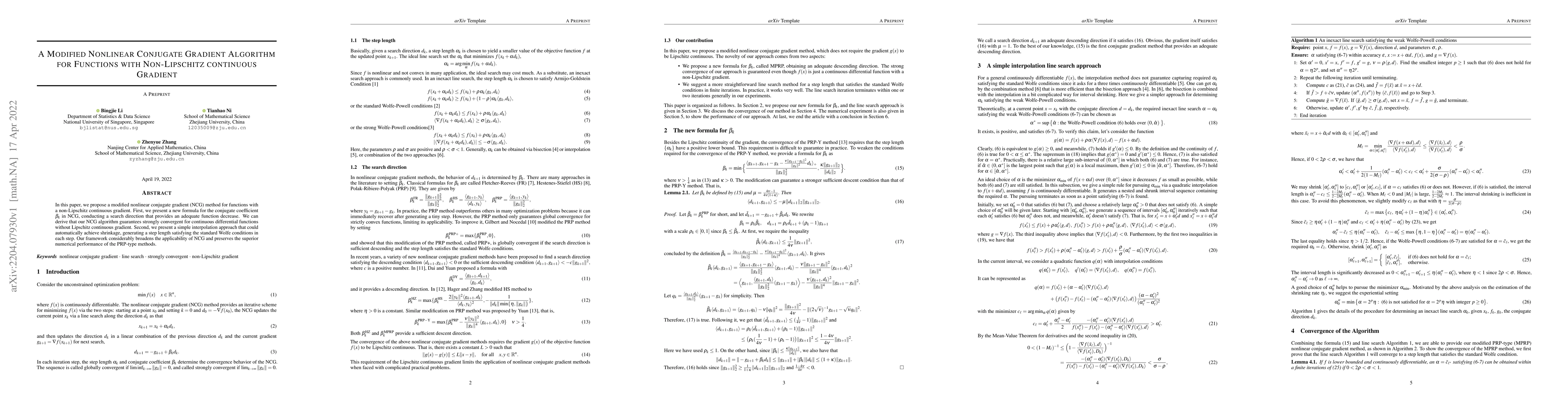 Thumbnail for A Modified Nonlinear Conjugate Gradient Algorithm for Functions with
  Non-Lipschitz Gradient