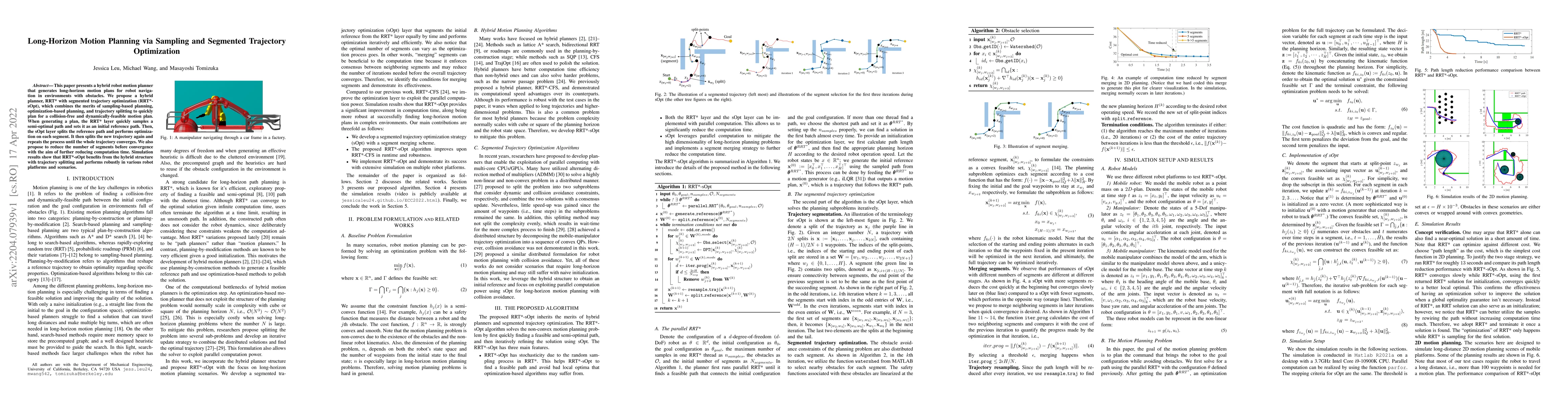 Thumbnail for Long-Horizon Motion Planning via Sampling and Segmented Trajectory
  Optimization