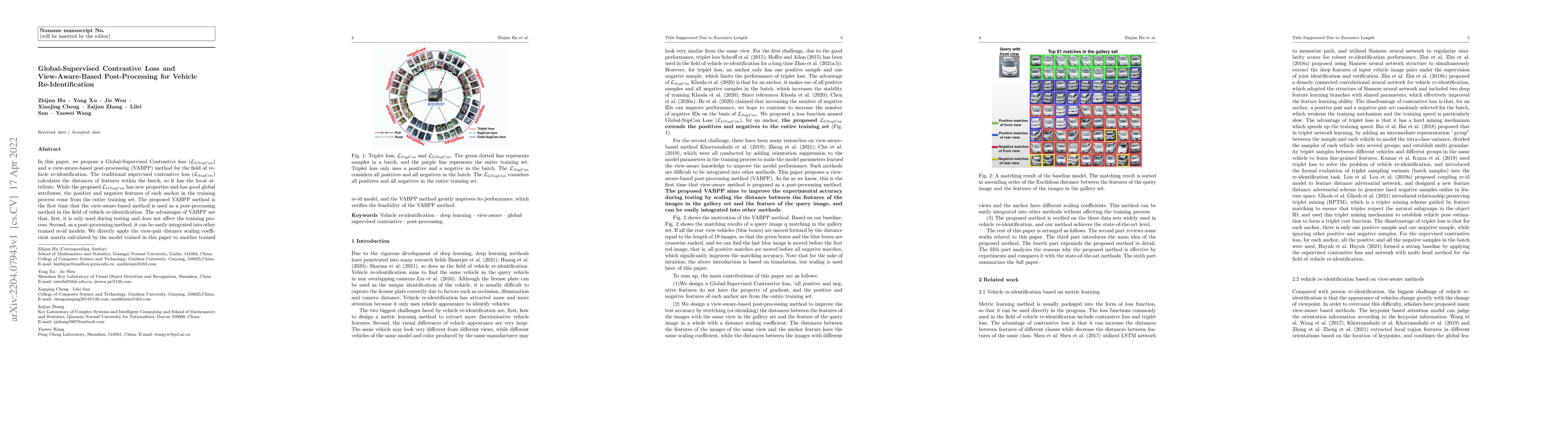 Thumbnail for Global-Supervised Contrastive Loss and View-Aware-Based Post-Processing
  for Vehicle Re-Identification