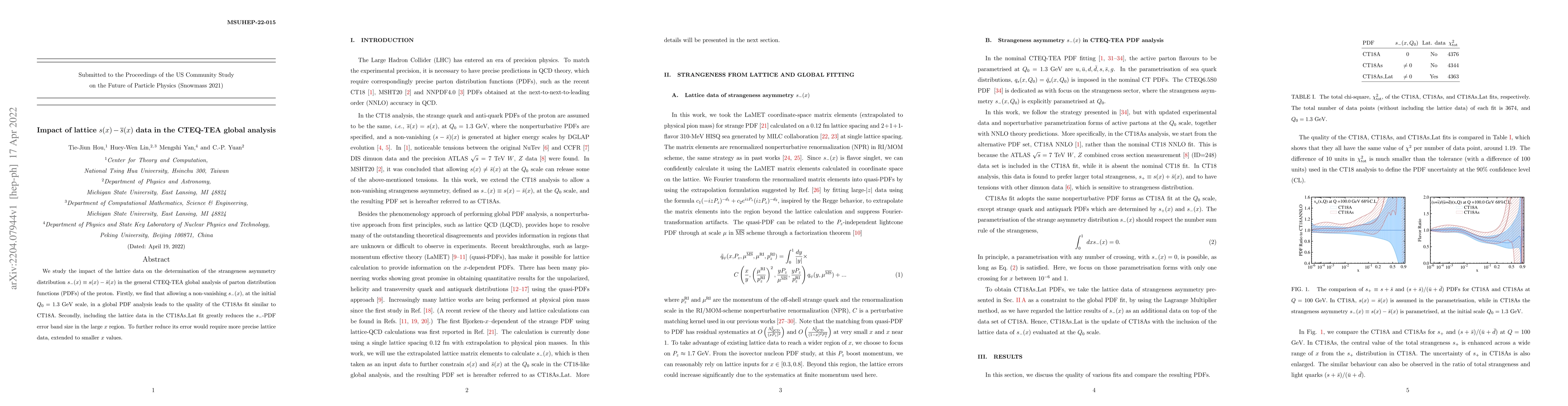 Thumbnail for Impact of lattice $s(x)-\bar{s}(x)$ data in the CTEQ-TEA global analysis