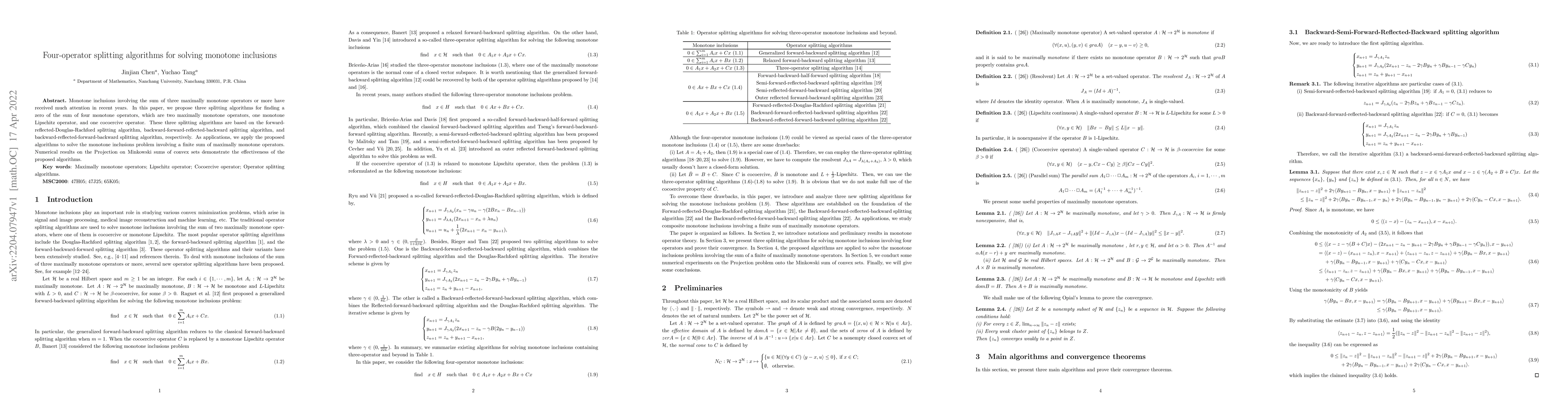 Thumbnail for Four-operator splitting algorithms for solving monotone inclusions
