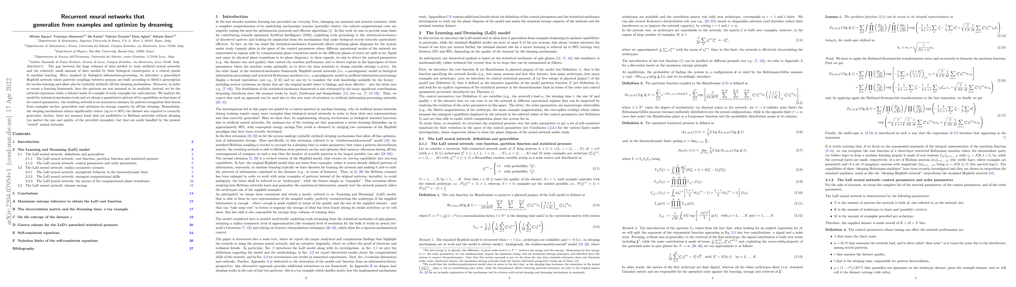Thumbnail for Recurrent neural networks that generalize from examples and optimize by
  dreaming