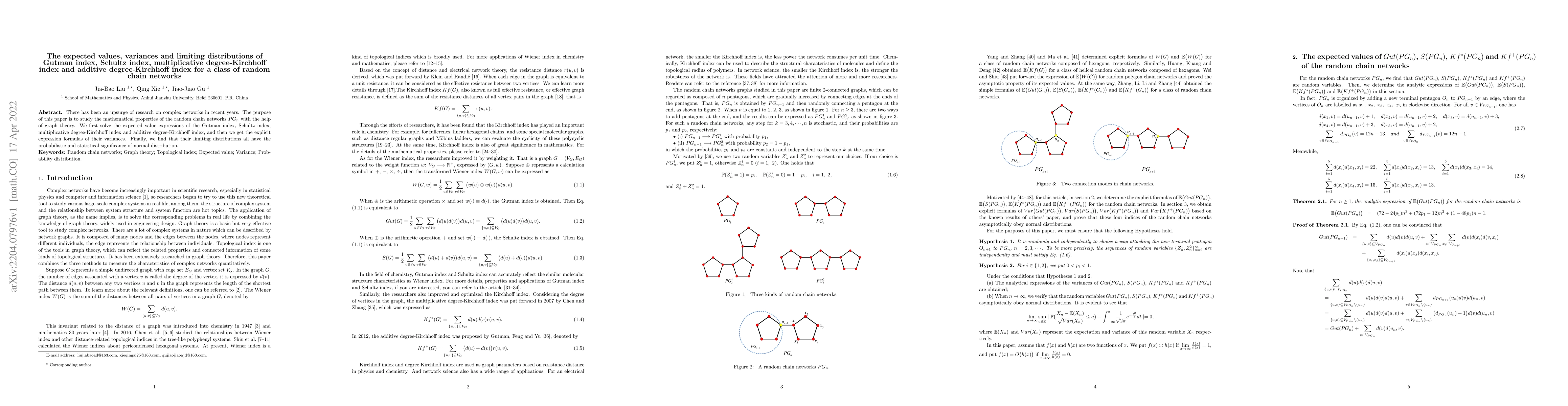 Thumbnail for The expected values, variances and limiting distributions of Gutman
  index, Schultz index, multiplicative degree-Kirchhoff index and additive
  degree-Kirchhoff index for a class of random chain networks