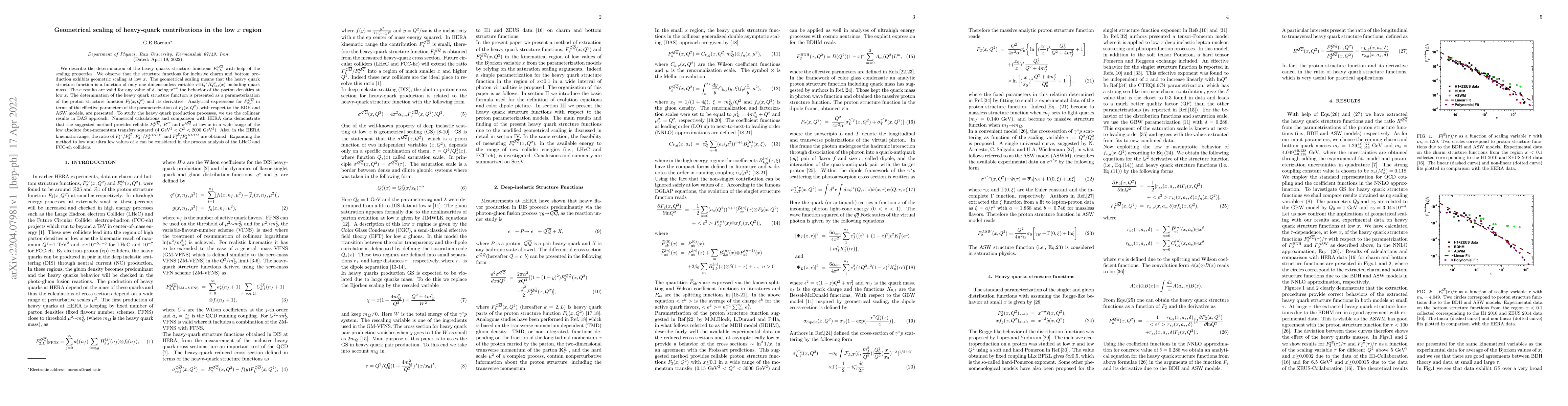 Thumbnail for Geometrical scaling of heavy-quark contributions in the low $x$ region