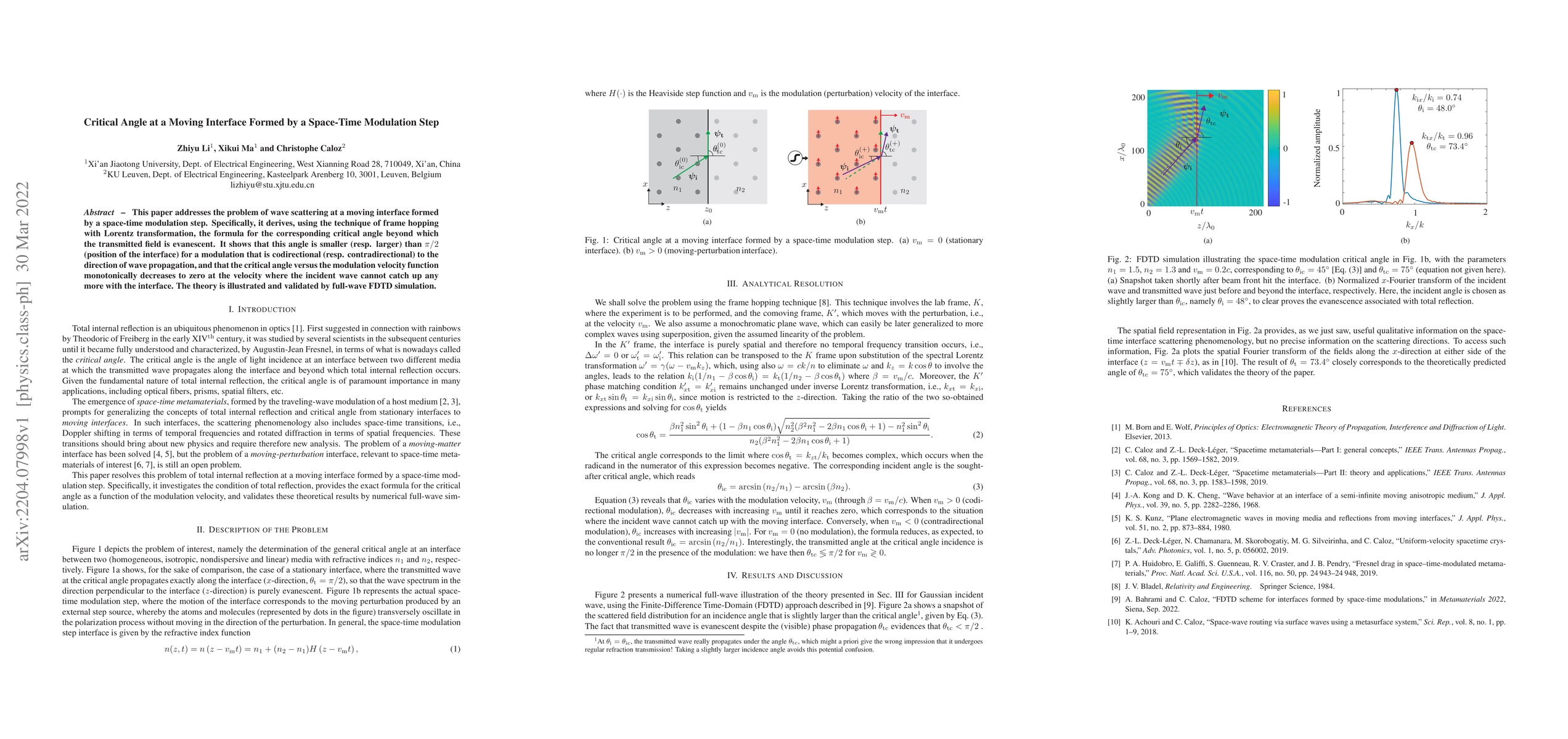Thumbnail for Critical Angle at a Moving Interface Formed by a Space-Time Modulation
  Step