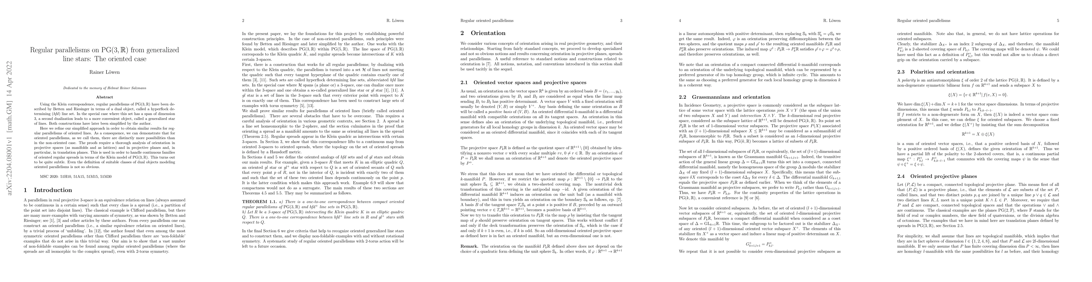 Thumbnail for Regular parallelisms on PG(3,R) from generalized line stars: The
  oriented case