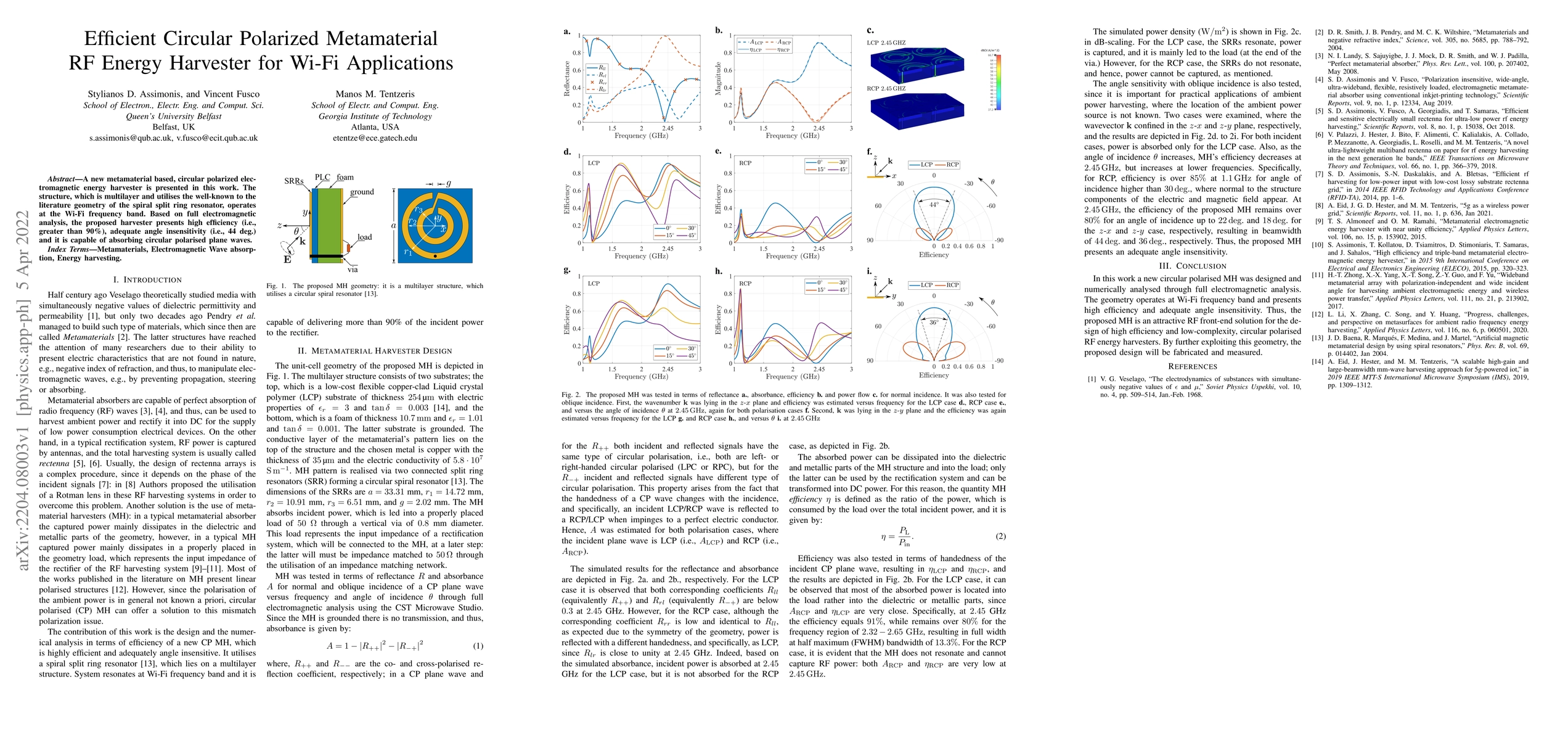 Thumbnail for Efficient Circular Polarized Metamaterial RF Energy Harvester for Wi-Fi
  Applications