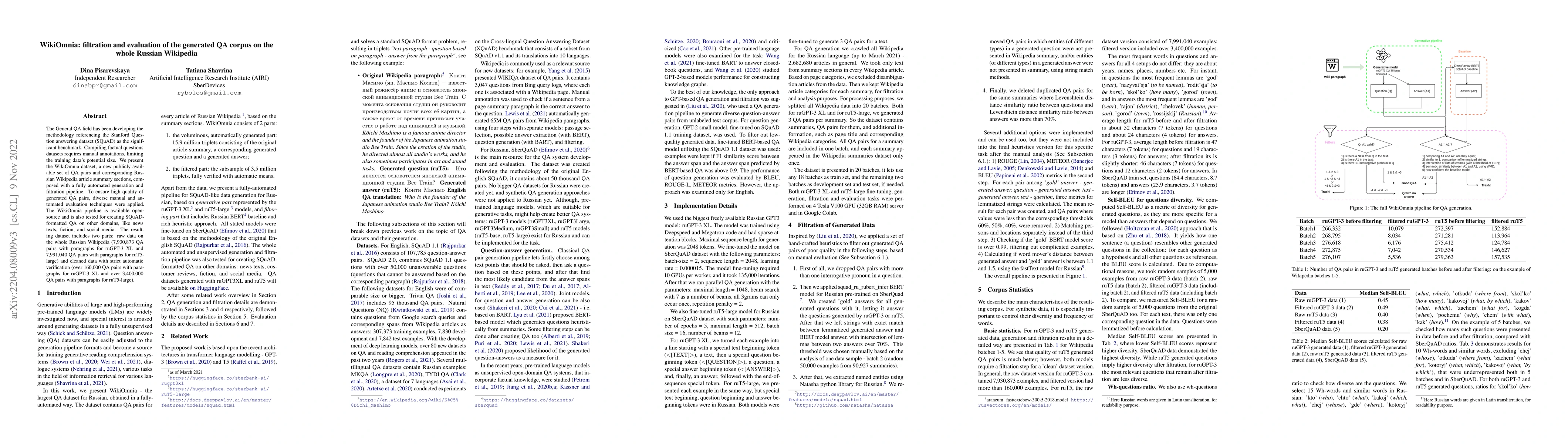 Thumbnail for WikiOmnia: generative QA corpus on the whole Russian Wikipedia