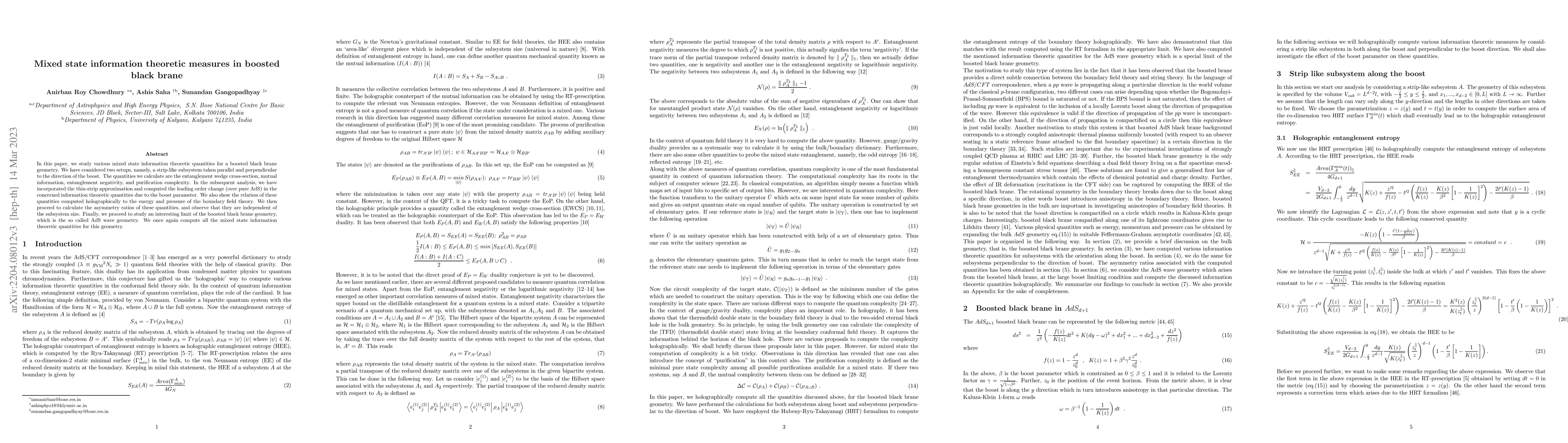 Thumbnail for Mixed state information theoretic measures in boosted black brane