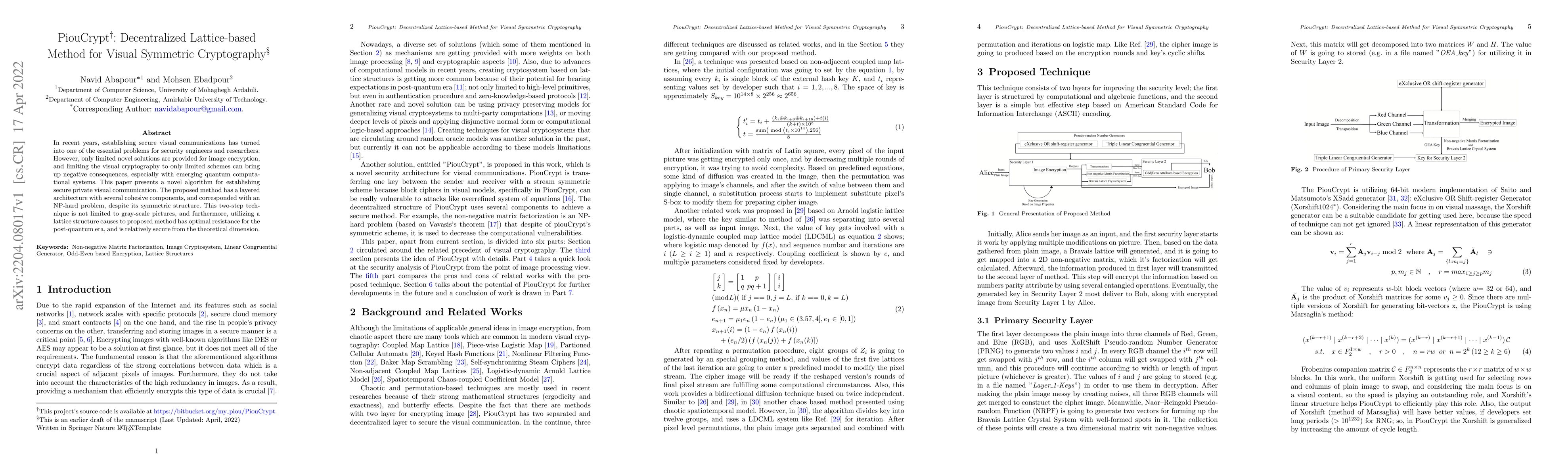 Thumbnail for PiouCrypt: Decentralized Lattice-based Method for Visual Symmetric
  Cryptography