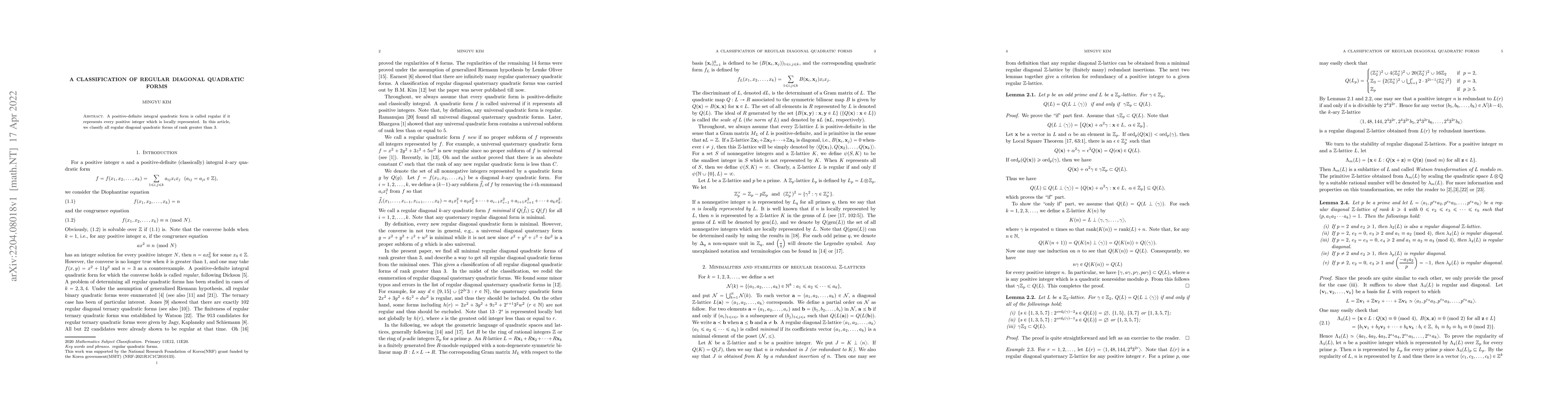 Thumbnail for A classification of regular diagonal quadratic forms