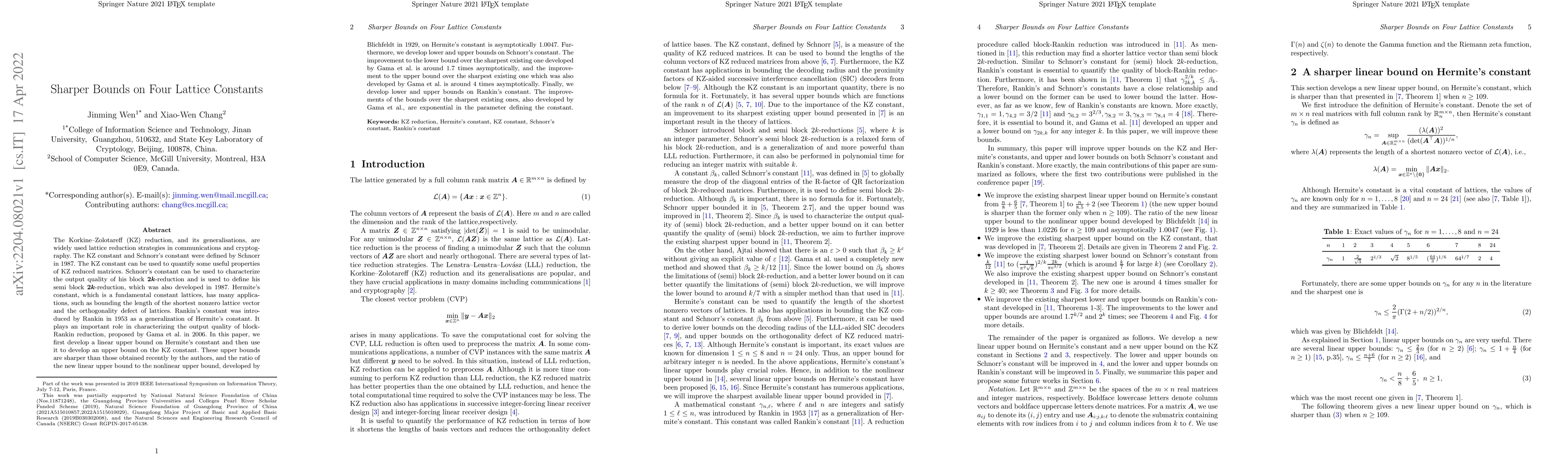 Thumbnail for Sharper Bounds on Four Lattice Constants