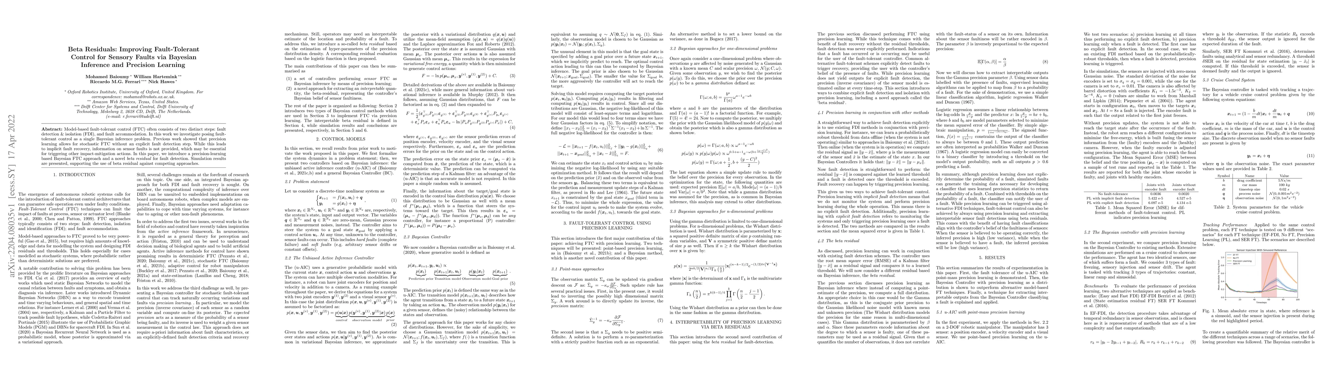 Thumbnail for Beta Residuals: Improving Fault-Tolerant Control for Sensory Faults via
  Bayesian Inference and Precision Learning