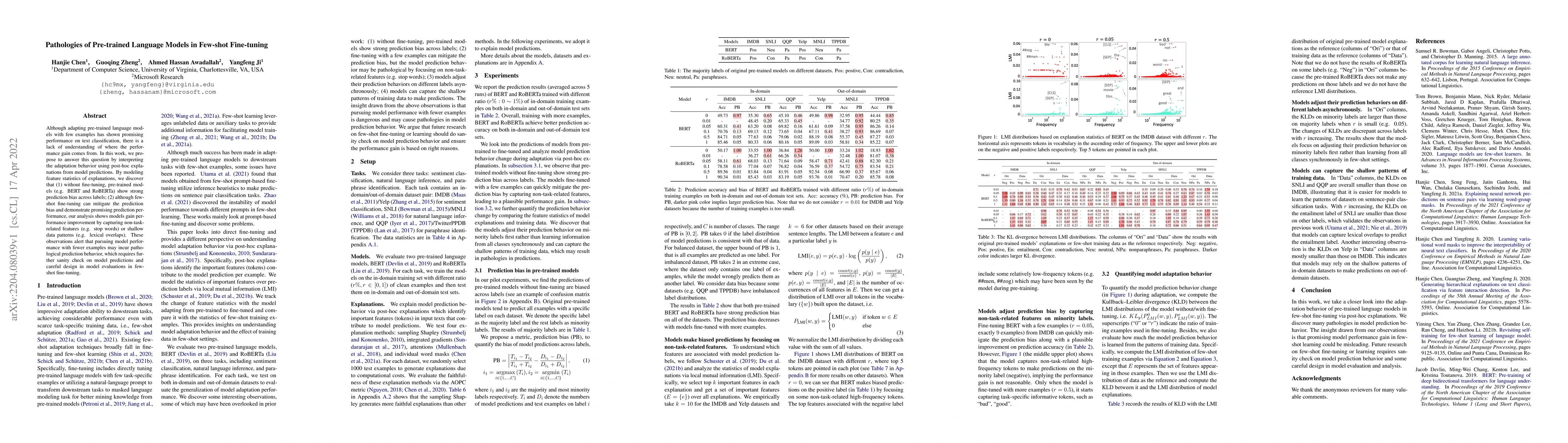 Thumbnail for Pathologies of Pre-trained Language Models in Few-shot Fine-tuning