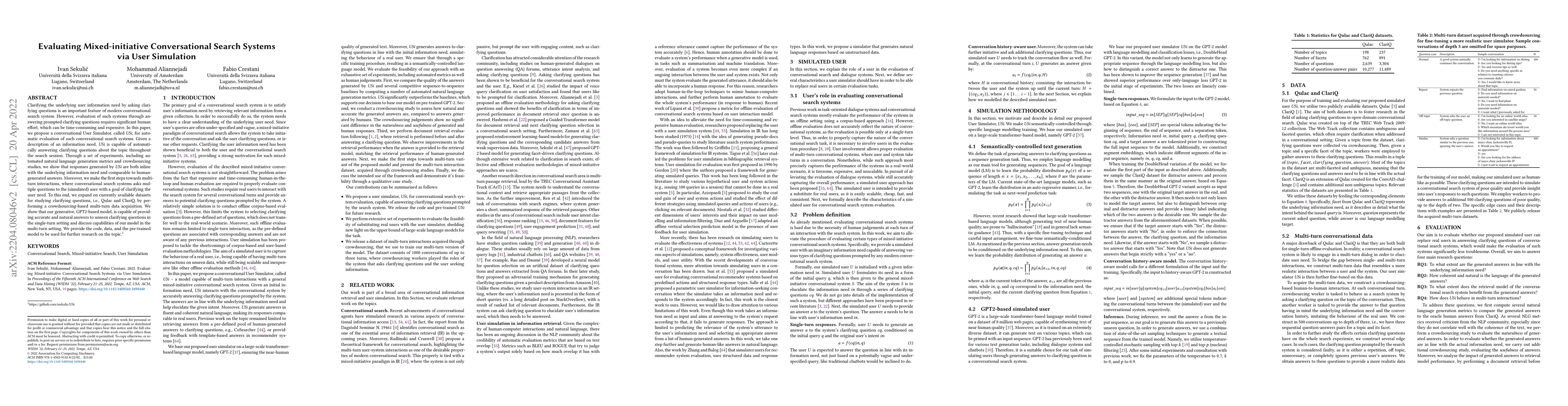 Thumbnail for Evaluating Mixed-initiative Conversational Search Systems via User
  Simulation