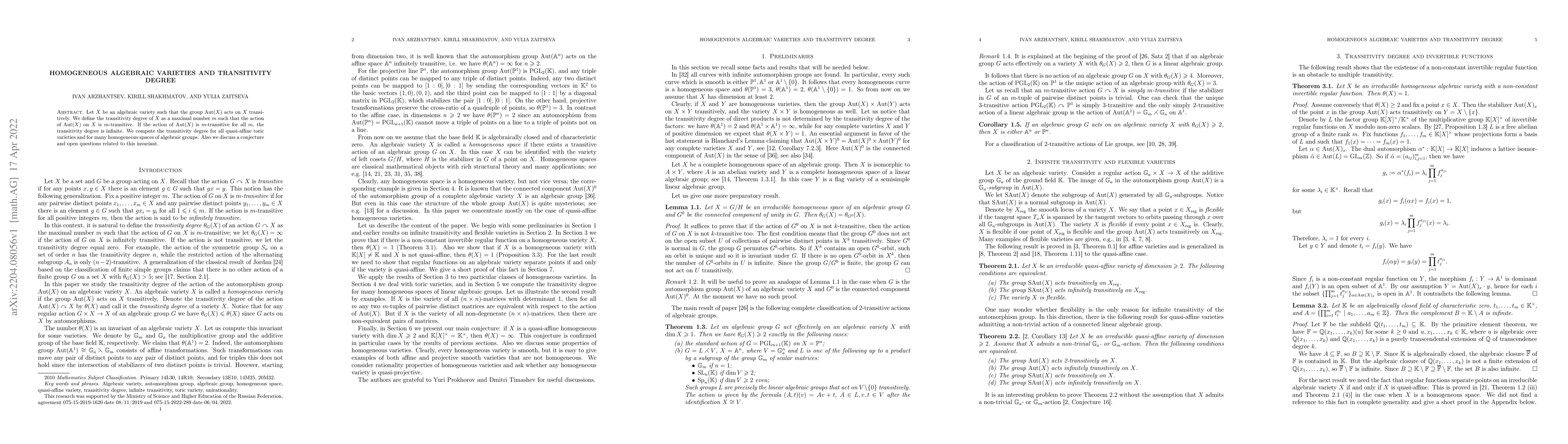 Thumbnail for Homogeneous algebraic varieties and transitivity degree
