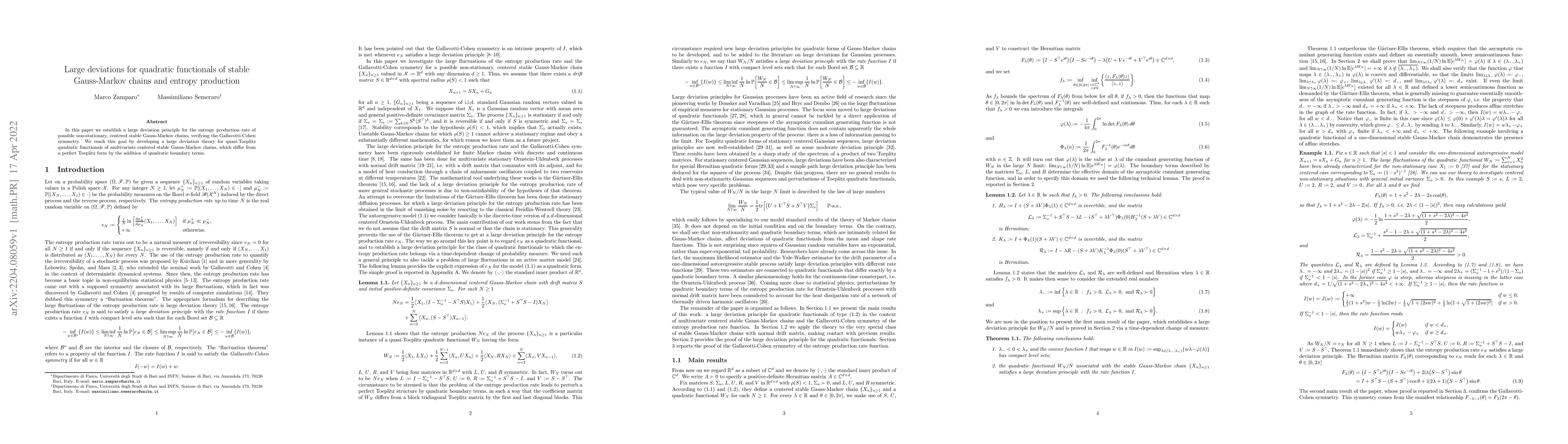 Thumbnail for Large deviations for quadratic functionals of stable Gauss-Markov chains
  and entropy production