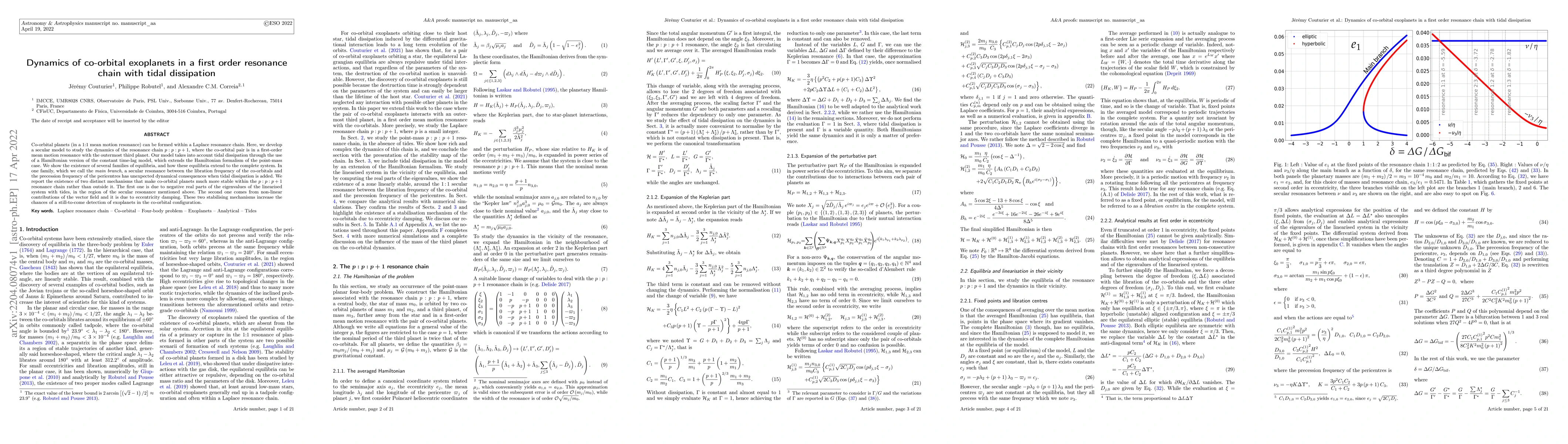 Thumbnail for Dynamics of co-orbital exoplanets in a first order resonance chain with
  tidal dissipation