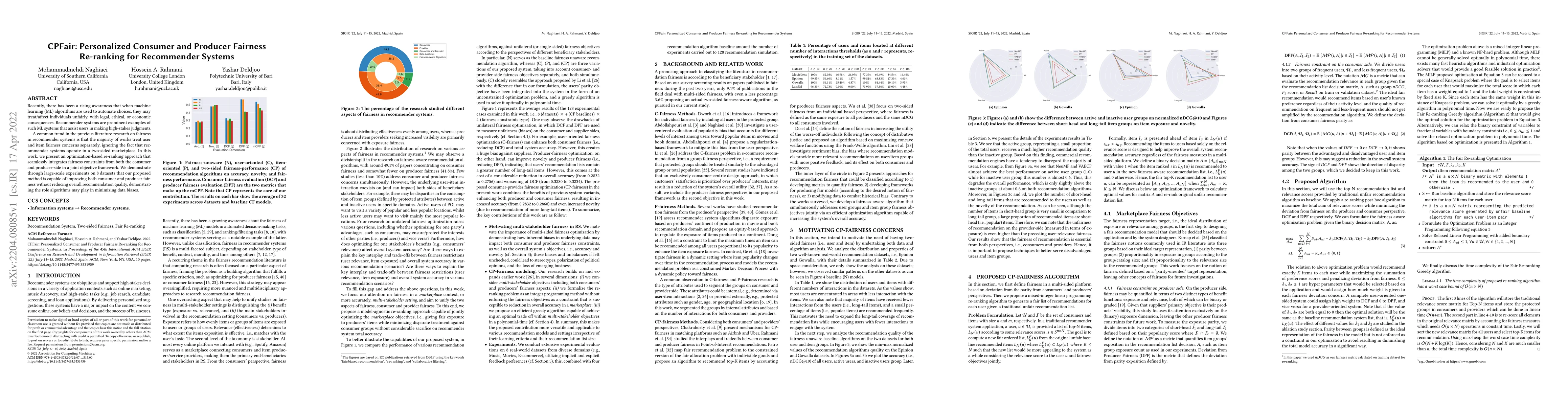 Thumbnail for CPFair: Personalized Consumer and Producer Fairness Re-ranking for
  Recommender Systems