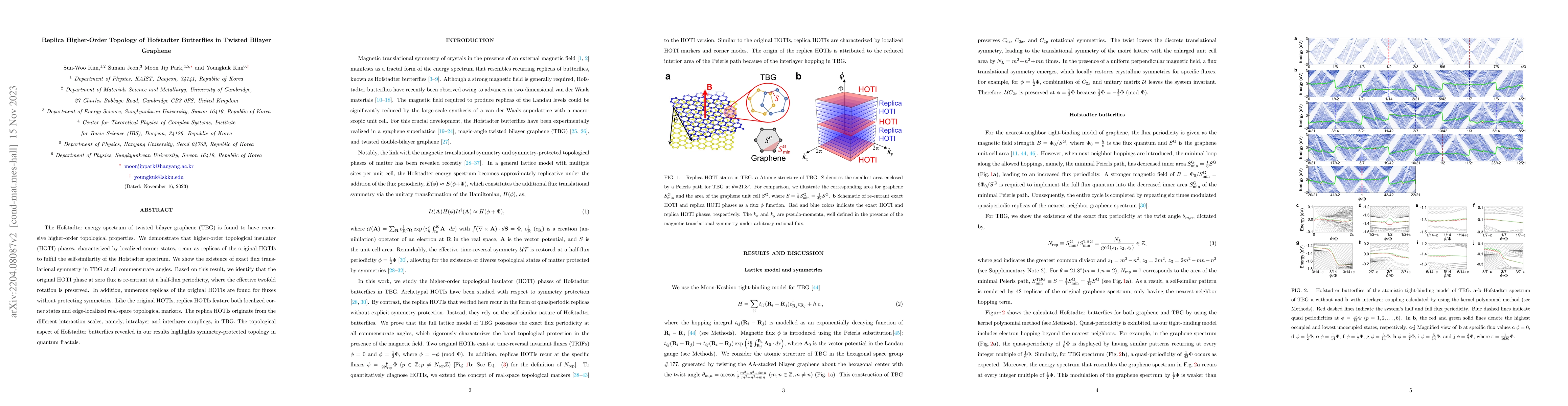 Thumbnail for Replica Higher-Order Topology of Hofstadter Butterflies in Twisted
  Bilayer Graphene