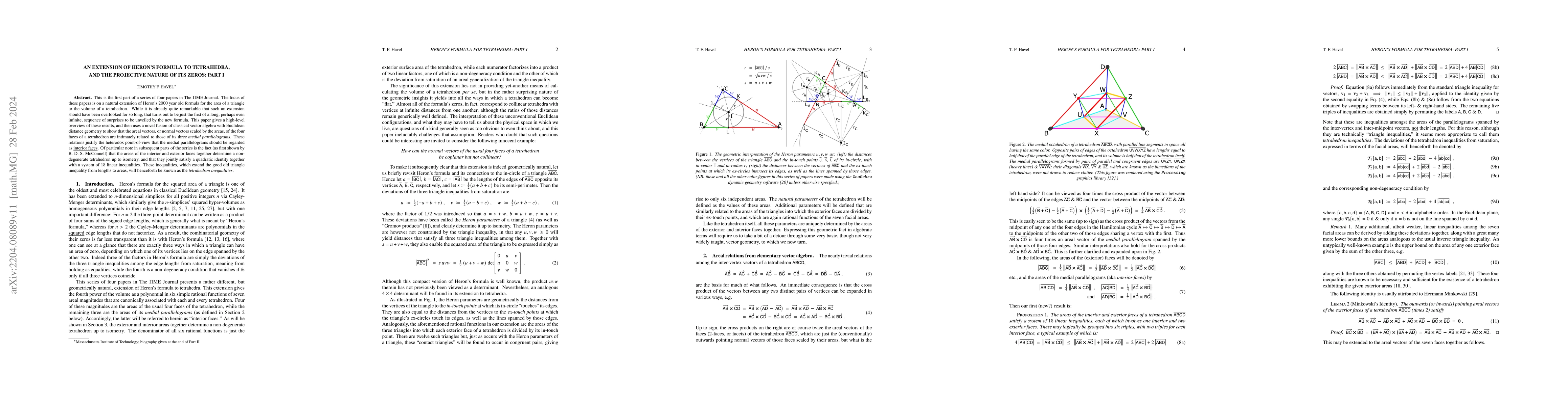 Thumbnail for An Extension of Heron's Formula to Tetrahedra, and the Projective Nature
  of Its Zeros