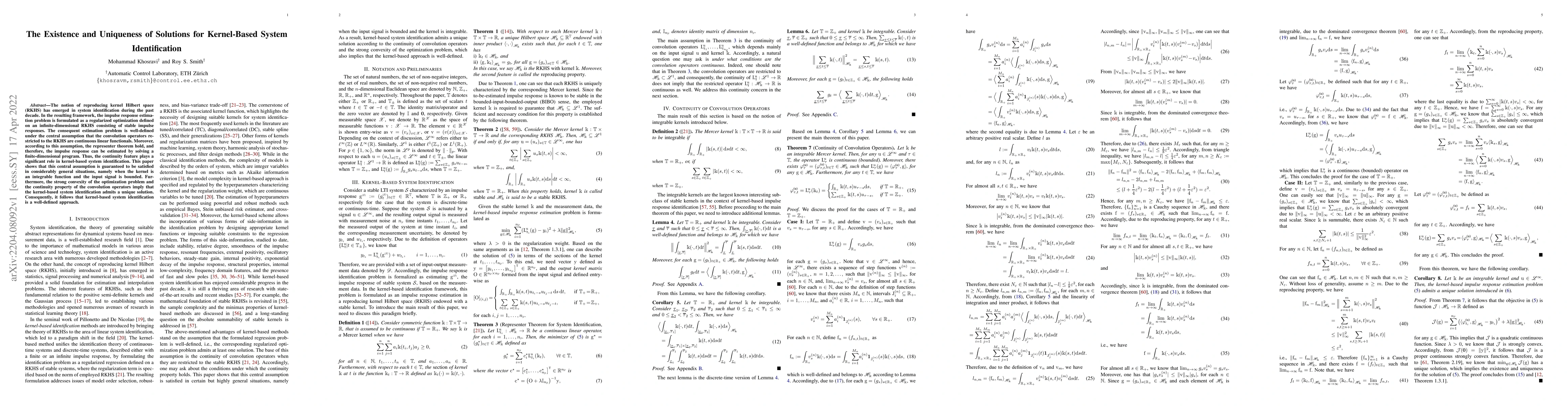 Thumbnail for The Existence and Uniqueness of Solutions for Kernel-Based System
  Identification