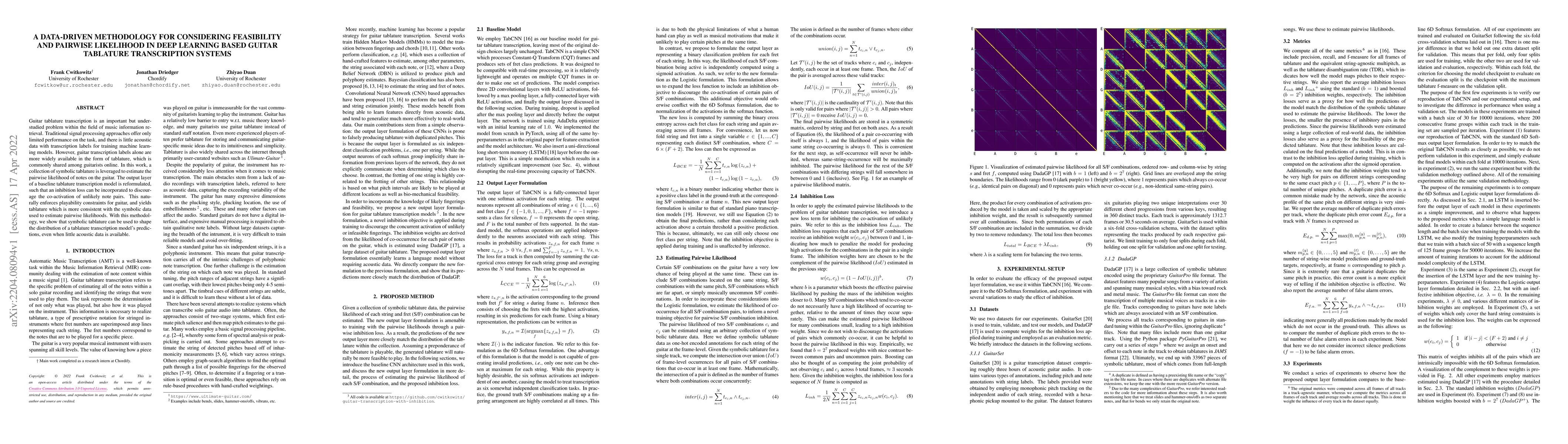 Thumbnail for A Data-Driven Methodology for Considering Feasibility and Pairwise
  Likelihood in Deep Learning Based Guitar Tablature Transcription Systems