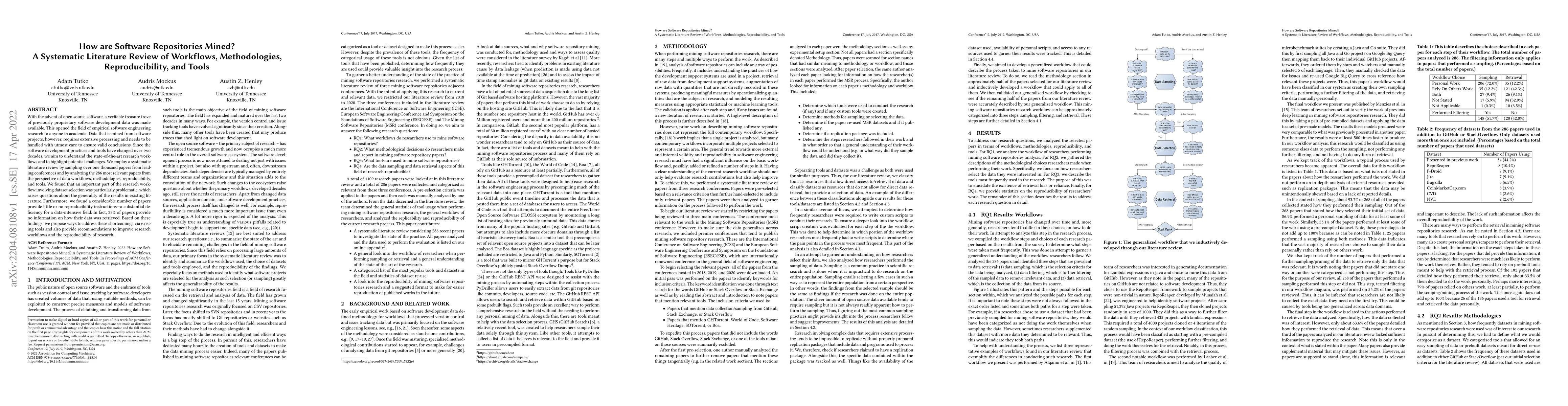 Thumbnail for How are Software Repositories Mined? A Systematic Literature Review of
  Workflows, Methodologies, Reproducibility, and Tools