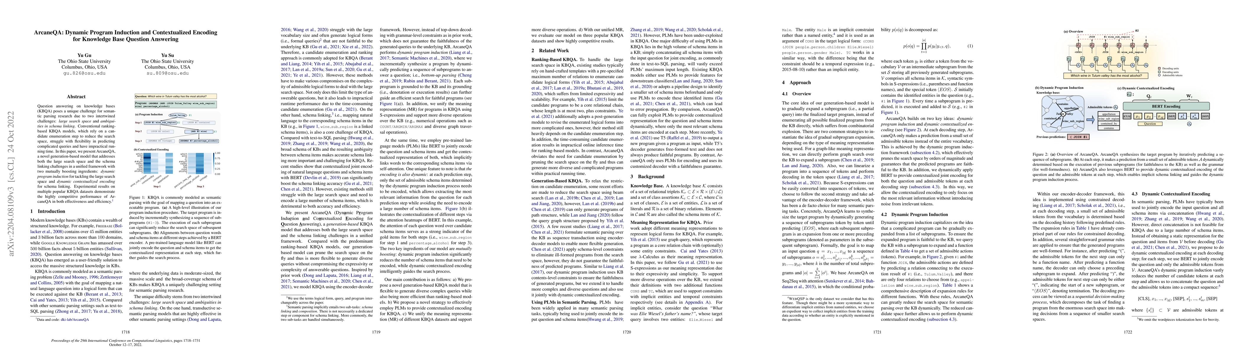 Thumbnail for ArcaneQA: Dynamic Program Induction and Contextualized Encoding for
  Knowledge Base Question Answering