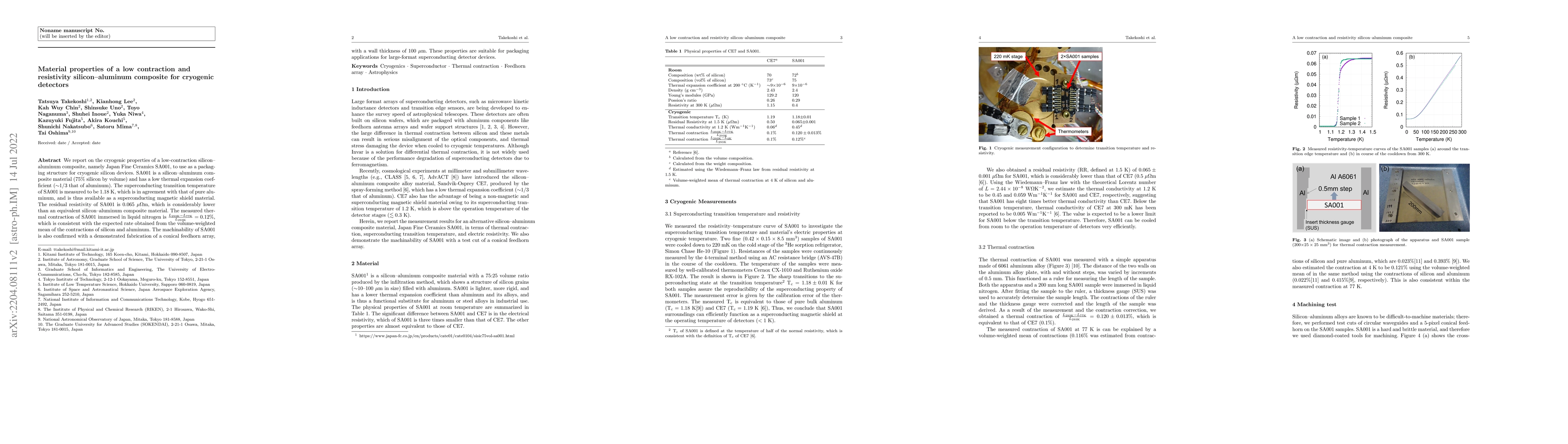 Thumbnail for Material properties of a low contraction and resistivity
  silicon-aluminum composite for cryogenic detectors