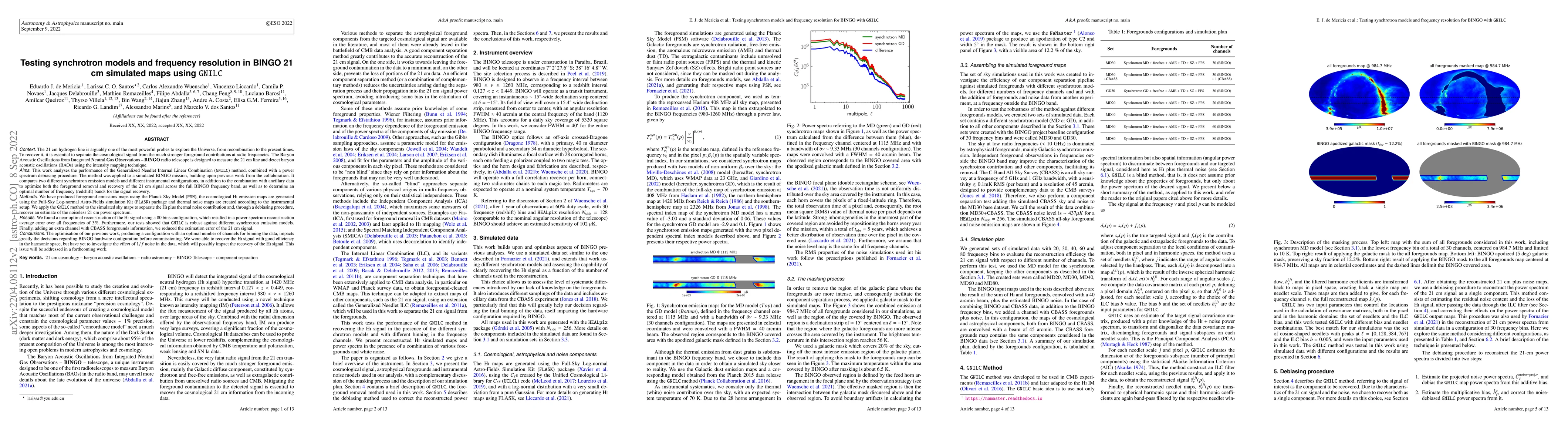 Thumbnail for Testing synchrotron models and frequency resolution in BINGO 21 cm
  simulated maps using GNILC
