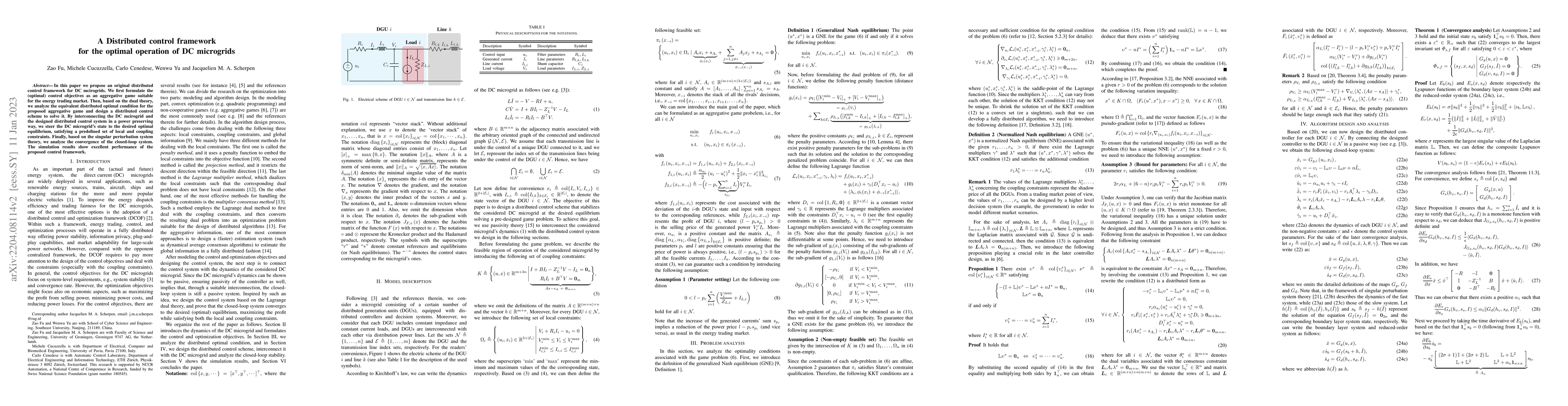Thumbnail for A Distributed control framework for the optimal operation of DC
  microgrids