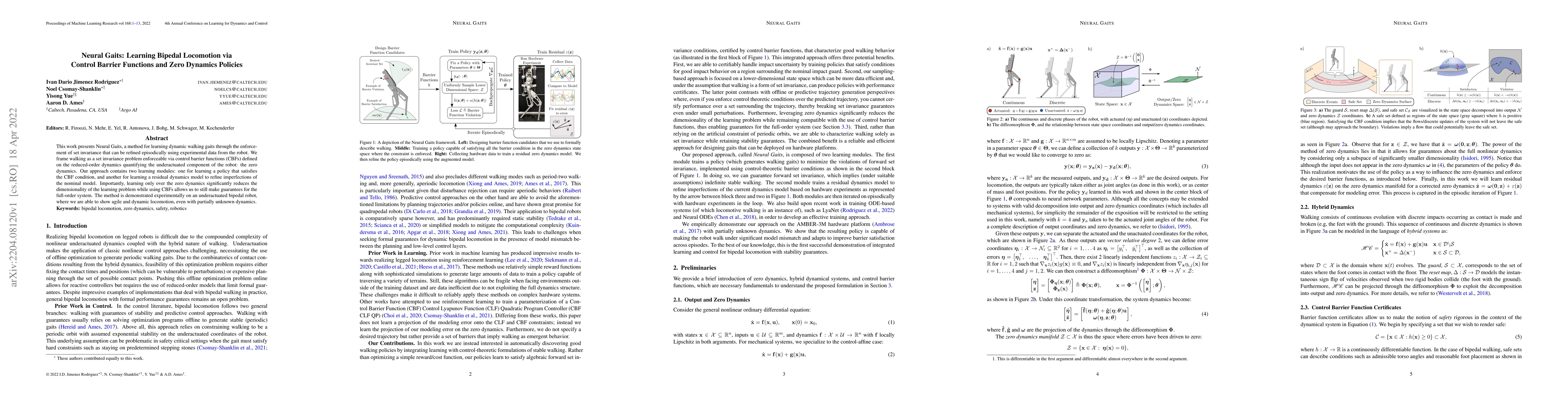 Thumbnail for Neural Gaits: Learning Bipedal Locomotion via Control Barrier Functions
  and Zero Dynamics Policies
