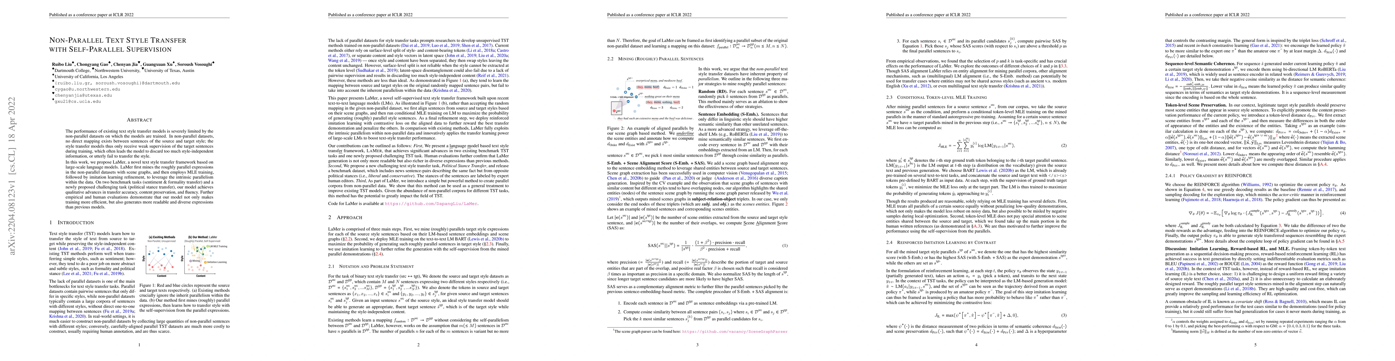 Thumbnail for Non-Parallel Text Style Transfer with Self-Parallel Supervision