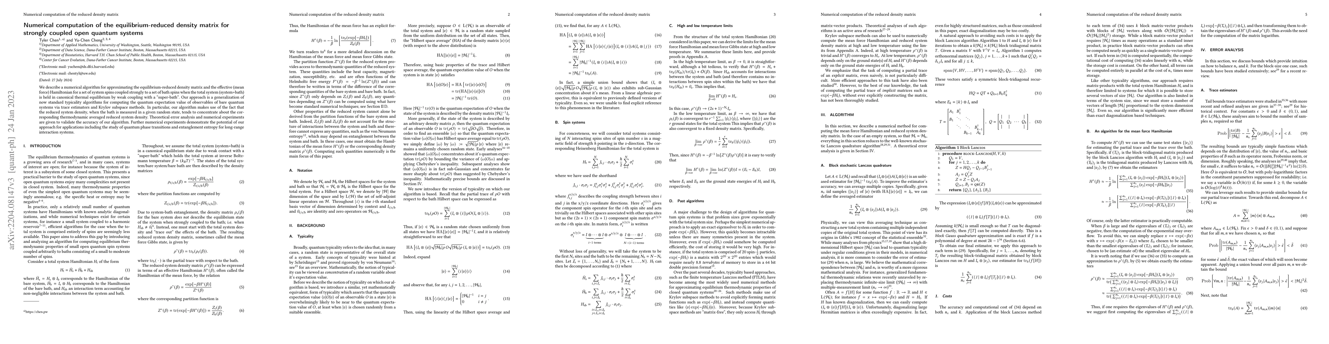 Thumbnail for Numerical computation of the equilibrium-reduced density matrix for
  strongly coupled open quantum systems