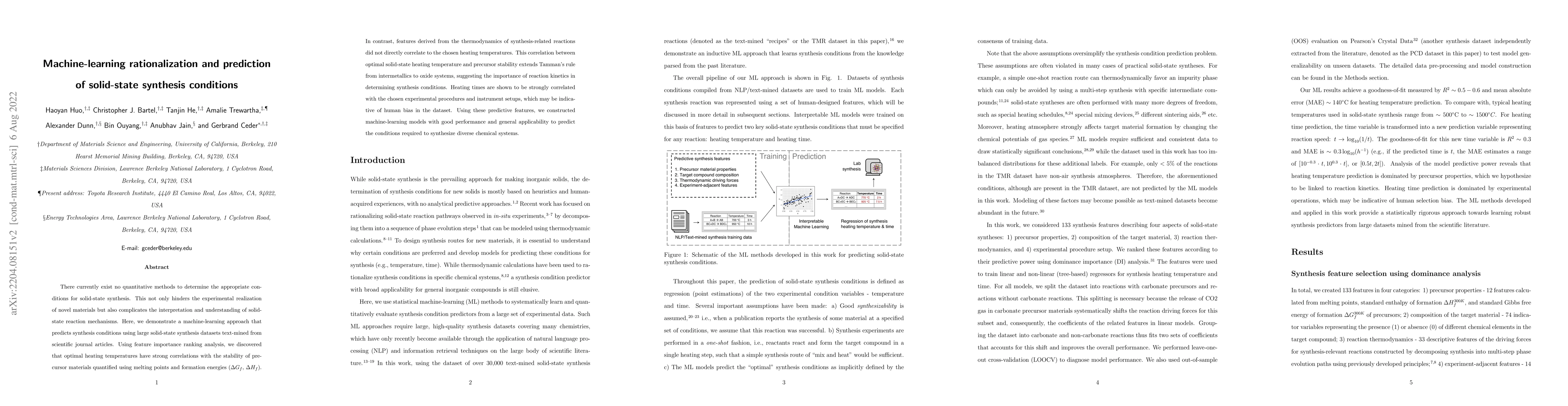 Thumbnail for Machine-learning rationalization and prediction of solid-state synthesis
  conditions