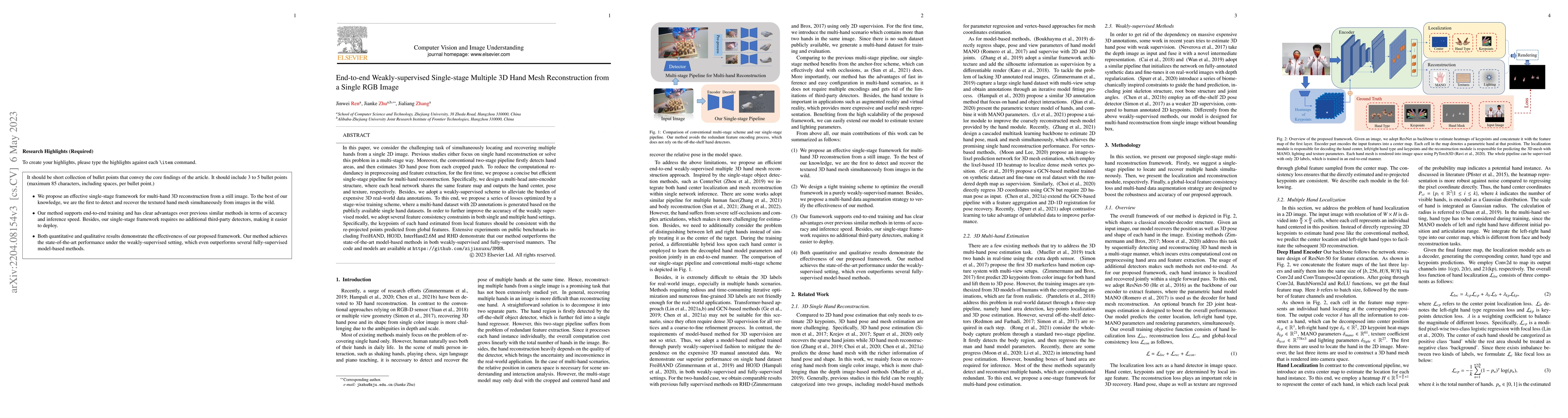 Thumbnail for End-to-end Weakly-supervised Single-stage Multiple 3D Hand Mesh
  Reconstruction from a Single RGB Image