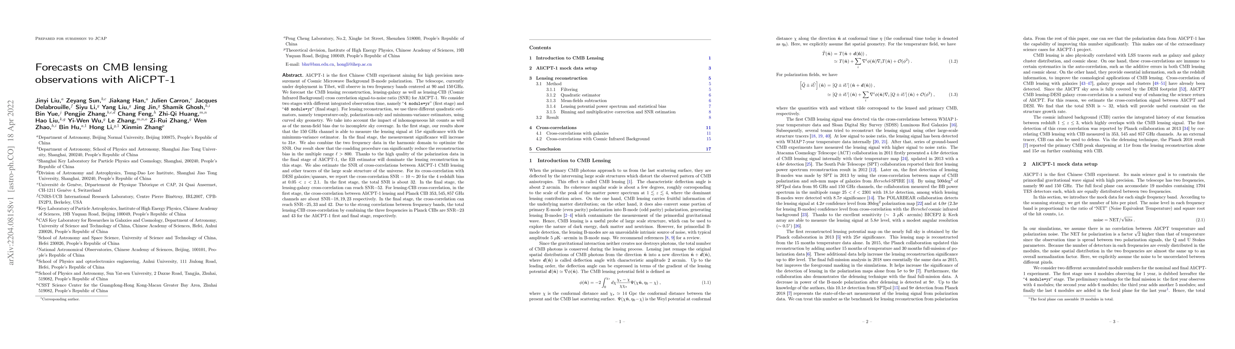 Thumbnail for Forecasts on CMB lensing observations with AliCPT-1