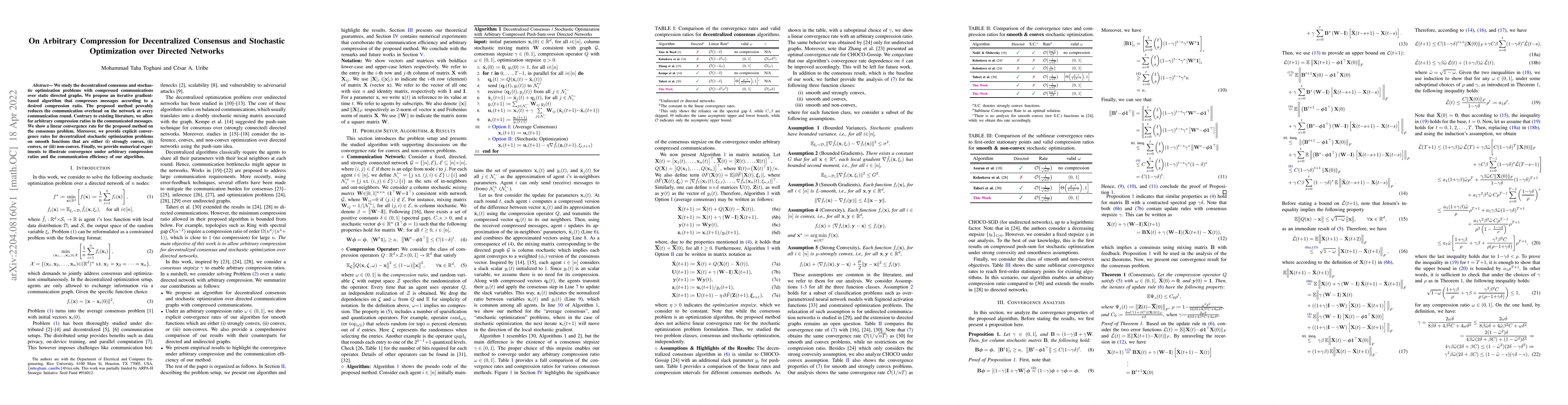 Thumbnail for On Arbitrary Compression for Decentralized Consensus and Stochastic
  Optimization over Directed Networks