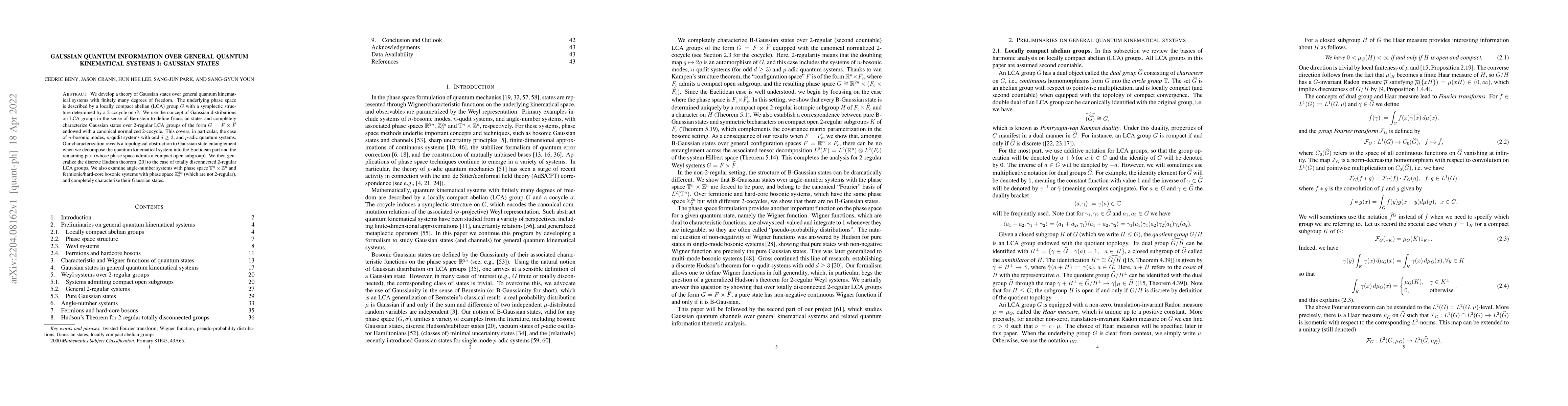 Thumbnail for Gaussian quantum information over general quantum kinematical systems I:
  Gaussian states