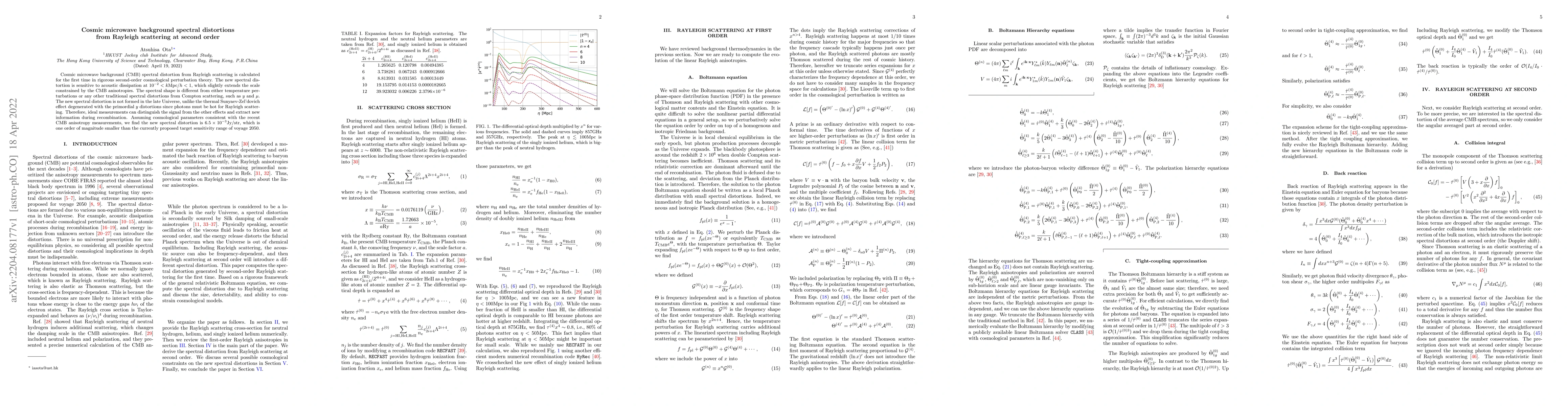Thumbnail for Cosmic microwave background spectral distortions from Rayleigh
  scattering at second order