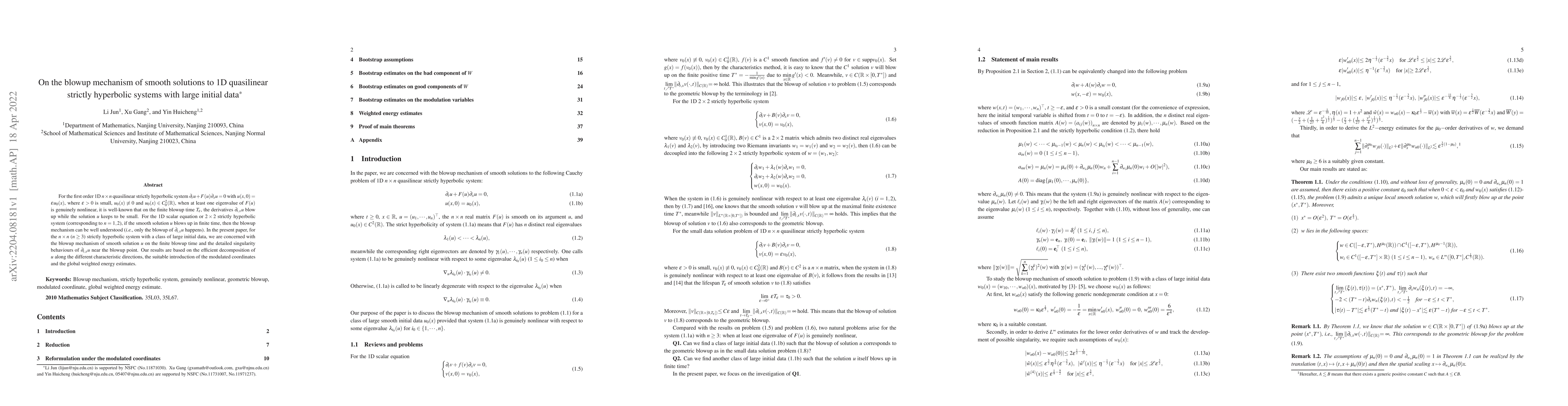 Thumbnail for On the blowup mechanism of smooth solutions to 1D quasilinear strictly
  hyperbolic systems with large initial data