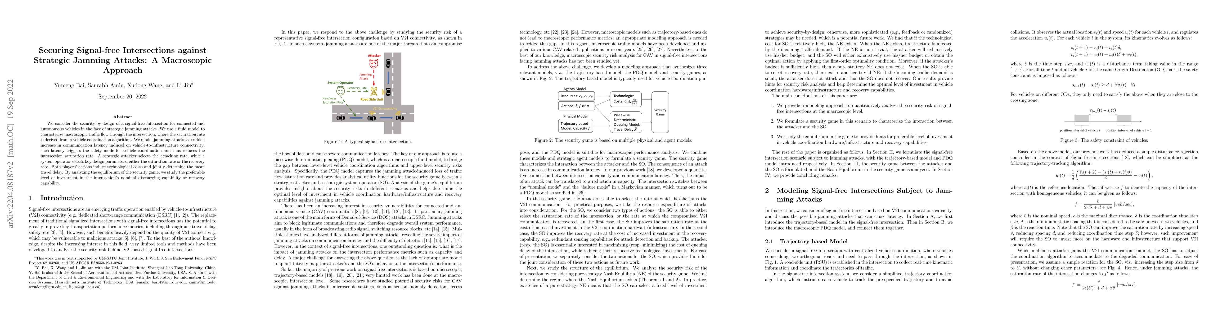 Thumbnail for Securing Signal-free Intersections against Strategic Jamming Attacks: A
  Macroscopic Approach