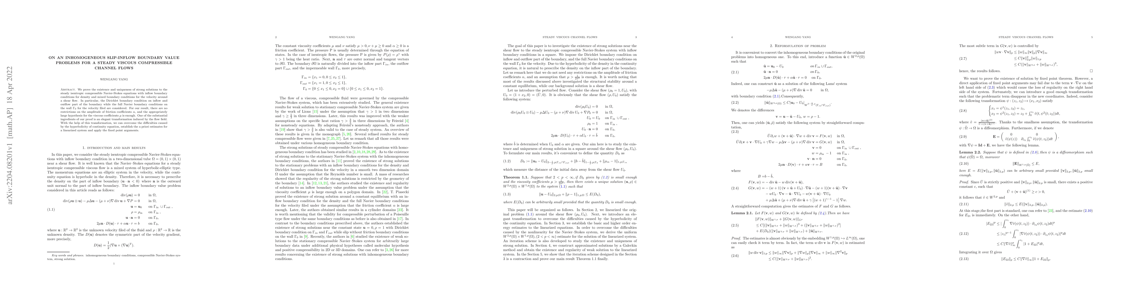 Thumbnail for On an inhomogeneous slip-inflow boundary value problems for a steady
  viscous compressible channel flows