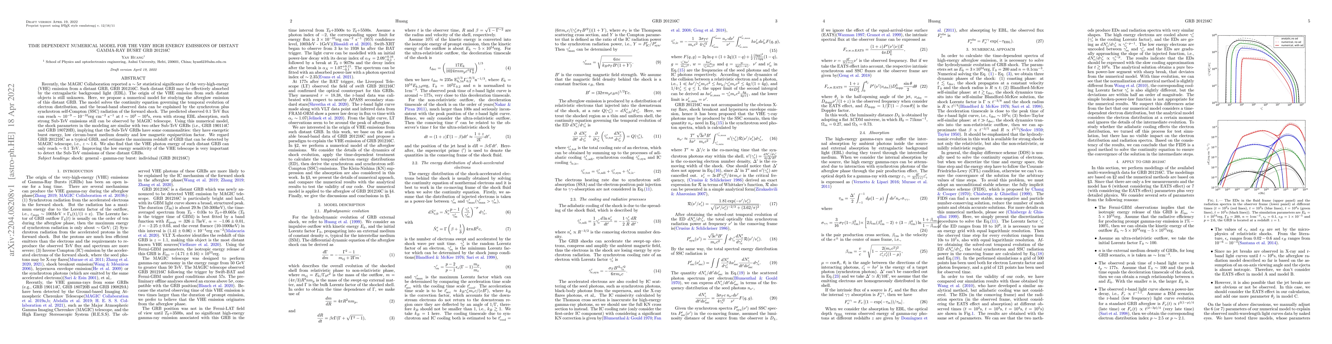 Thumbnail for Time dependent numerical model for the very high energy emissions of
  distant gamma-ray busrt GRB 201216C